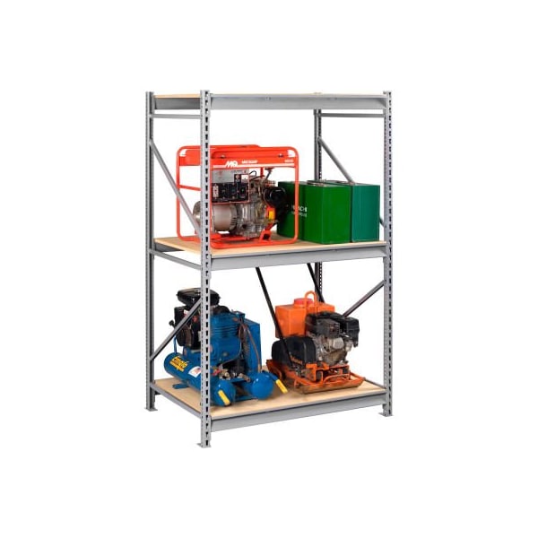 Tennsco Bulk Storage Rack - 72"W x 24"D x 72"H - Starter - 3 Shelf Levels - Wood Deck - Light Gray
